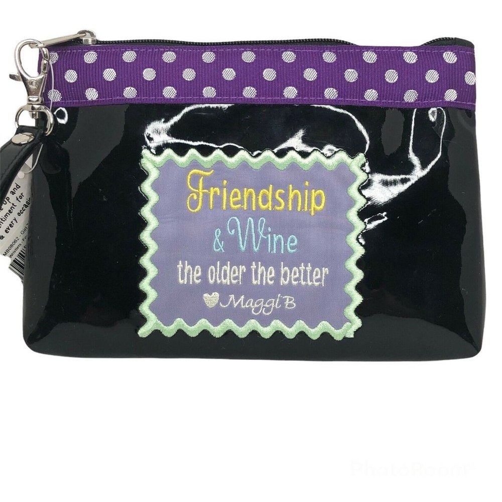 Maggi B Clutch Wristlet Makeup Bag Girl Talk Wine Personal Accessories Black